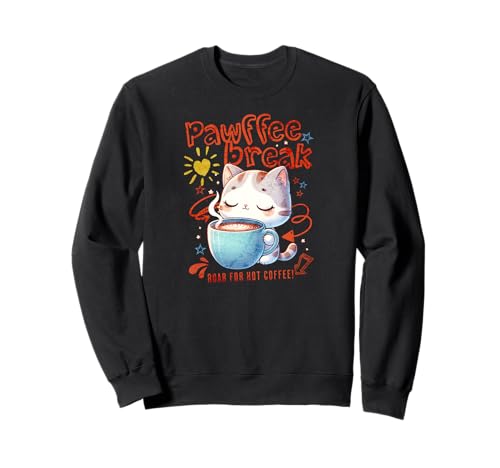 Kawaii Cat with Coffee, Cute Caffeine and Feline Design Sweatshirt