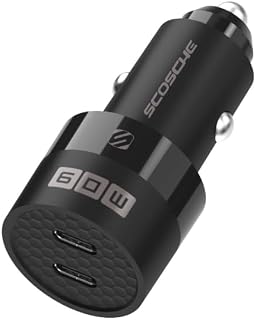 Scosche 60W USB-C Car Charger, 30W + 30W Dual Power Delivery Fast Charging, USB-C Car Charger Adapter for Charging Multiple Devices, Compatible with iPhone Air, iPhone 17/16/15, Galaxy S26/S25