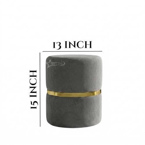Image of Round Single Strip Upholstered Stool Living Room Foot Rest Linen Fabric Padded Seat Pouf Ottoman Office Stool Grey