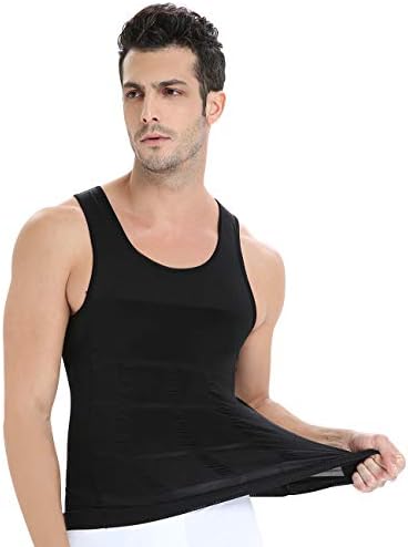 Shaxea Mens Slimming Body Shaper Vest Shirt Tank Top Compression Shirt, Shapewear for Men (XXL, Black)