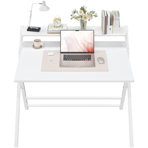 Yaheetech Scrivania Pieghevole per Computer a 2 Livelli 100 cm Tavolo