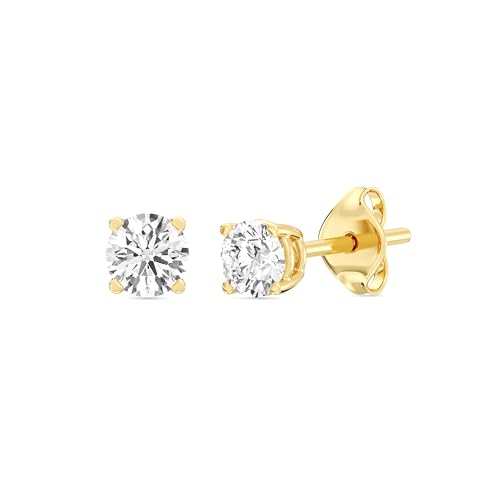 Gilded 1/2 Carat Total Weight Lab-Grown Diamond 10KT Yellow Gold Stud Earrings for Women| Hypoallergenic Fine Gold Jewelry | 4-Prong Basket Push Back Nut | SI1 Clarity F Color Round Cut