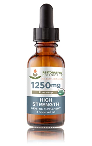 High Strength Hemp Oil - 1250mg Pure Hemp (2oz/60ml) 120 Servings - Restorative Botanicals