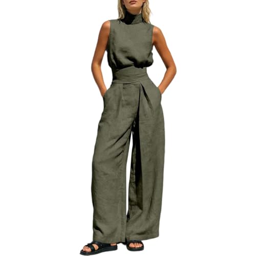 Ensemble en lin pour femme avec débardeur et pantalon large fluide d'été