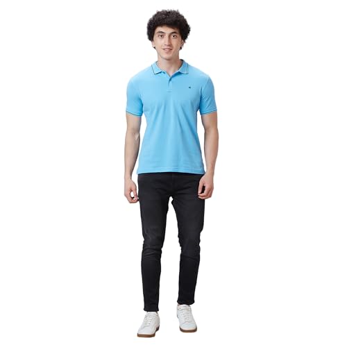 Image of Raymond Contemporary Fit Pure Cotton Solid Pattern Polo Neck Casual T-Shirt