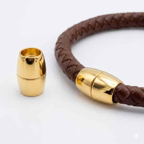 Image of Beadsnfashion 10 Pcs Oval Magnetic Leather Cord Connectors Clasp 16x8 mm, 4.75mm Hole Size- Gold Finish | Premium Magnetic Clasp for Jewellery Making, Bracelets & Necklaces | Essential Jewelry Findings for DIY Crafting