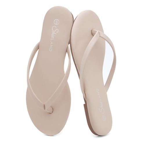 Image of Shoe Land Thong Flip Flops for Women, Memory Foam Flat Sandals, Lightweight Summer Slides, Non Slip Comfort Sandals for Beach, Travel and Everyday Wear