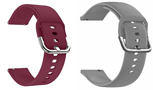 BQeT 20MM Soft Silicone Metal Buckle Strap For Smart Watch(CHECK MODEL LIST ALSO) (20MM, W_NE RED/GREY)