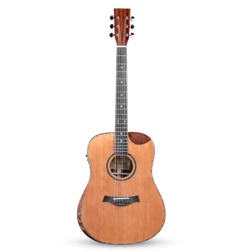 Image of Kadence SH100PRO Slowhand 41 inch Electro Acoustic Guitar | Dreadnought Demi Cutaway | Professional Solidwood | Solid Cedar Wood | Built-in Pickup + 2 Band EQ | Includes Bag & Learning Course | Brown