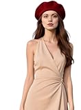 Damen Barrett Mütze Paris Style Baskenmütze dunkel rot Kaschmir Wolle für eleganten Stil Uni Farbe französisch Künstler (Wein Rot)