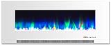 Cambridge 50-inch Wall Mount Electric Fireplace Heater in White with Remote Control, Multicolor Flames, and Crystal Rock Display for Indoor Use in Living Room, Bedroom, Home Office