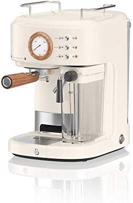 Swan Nordic One Touch Espresso Machine, Cotton White, 15 Bars of Pressure, Milk Frothing Steamer, 1.7L Tank, Scandi-style, SK22150WHTN