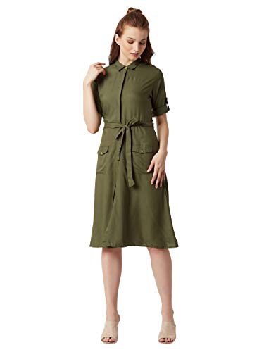 Image of Miss Chase Women's Olive Green Midi Shirt Dress
