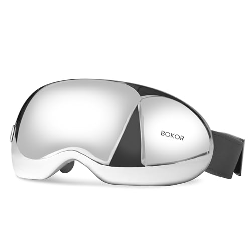 BOKOR Eye Massager with Heat & Wireless Music, Acupressure Massage for Migraines, Heated Eye Mask for Stress Relief, Sleep, and Dark Circles, for Teens, Gaming and Travel