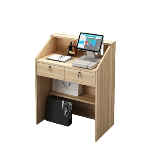 レジカウンター 受付カウンター 木製 オフィスデスク 収納付き コンピューターテーブル 多機能 店舗用フロントデスク 美容室 衣料品店 ショップカウンター 耐磨耗性 簡単組み立て(木の色,60*38*92cm)