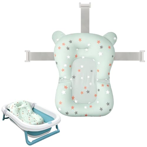 Image of Colorlife Baby Bath Seat Support Net Infant Bathing Seat Support Mat, Adjustable Comfortable Non-Slip Three-Pointed Baby Shower Net Bathtub Sit Up Mesh for Newborn 0-12 Months-Green Star(No Bathtub)