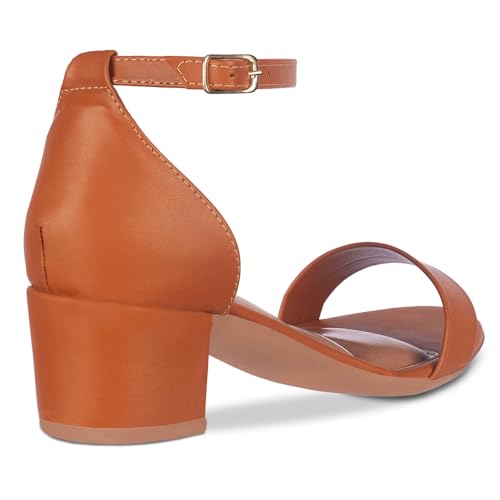 Sandalia Feminina Sintetica Salto Medio Baixo Confortavel A325 (Caramelo, BR, Adulto, Numérico, M, 3