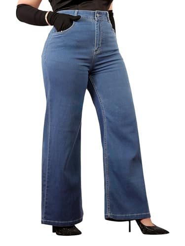 Image of Miss Chase A+ Women's Wide-Leg High-Rise Regular-Length Stretchable Shaping Denim Jeans