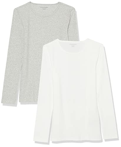 Amazon Essentials Women's Slim-Fit Long Sleeve Rib Knit Crew Neck Top (Available in Plus Size), Pack of 2