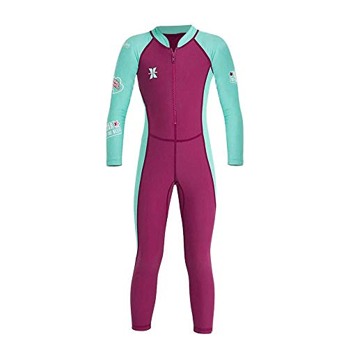 Kids Girls Wetsuit Long Sleeve One Piece UPF 50 UV Protection Thermal Swimsuit Rash Guard Full Suit for Diving Surfing
