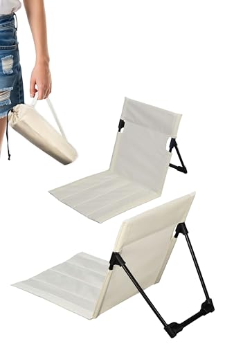 Menz Strandstuhl 2er Set – Strandmatte mit Rückenlehne, Bodenstuhl tragbar, Strandliege klappbar leicht, Strandmatte faltbar mit Tasche, für Camping Picknick, Beige