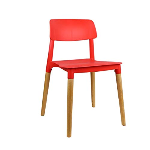 Image of Finch Fox Bella Dining Chair /Cafeteria Chair /Cafe Chair /Armless Side Chairs Molded ABS Plastic with Wood & American Mid-Century Styling (Red)