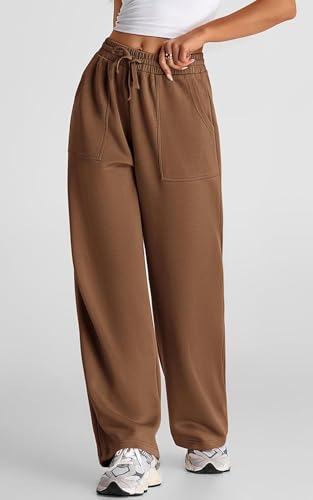 Image of Q - RIOUS Women's Wide Leg High Waisted Baggy Lounge Sweat Pants Drawstring Athletic Flared Joggers with Pockets