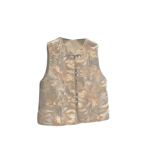 Gilet sans manches femme brodé style chinois col rond mi-saison