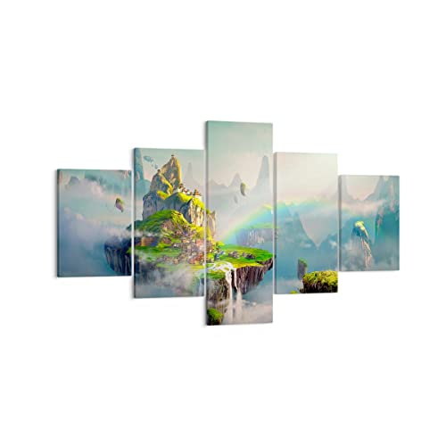Moderne Impression sur Toile abstraction nature Image Tableau Decoration Murale 125x70cm Deco Cadre Décoration Salon Chambre Triptyque 5 parties Tableaux...