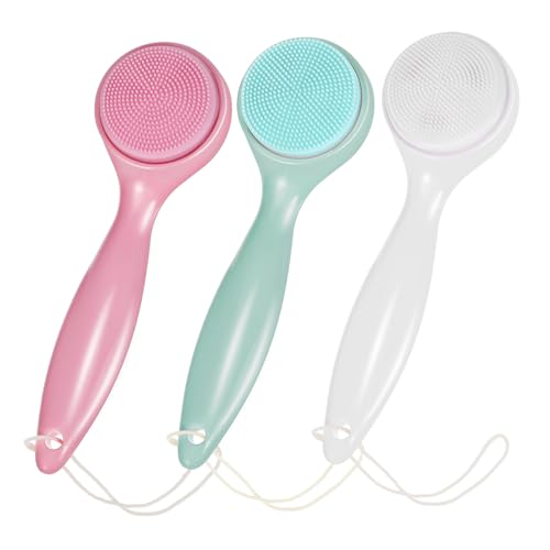 AUTSUPPL Silicone Face Scrubber for Men Women 3-Piece Manual Facial Cleansing Brush Soft Bristles Detachable Heads Easy to Store Carry for Travel