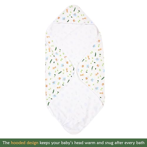 Image of Kuber Industries Soft & Absorbant Cotton Hooded Towels for New Born Baby | Wrapping Bath Towel for 0-12 Months | 83x83 cm | Animal Print-White