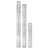 Breman Precision 3 pc Steel Ruler Set - 6 Inch and 2 pc 12 Inch Stainless Steel Straight Edge Metal Rulers with Inch and Metric Graduations - Handy Conversion Table - School Office Woodworking