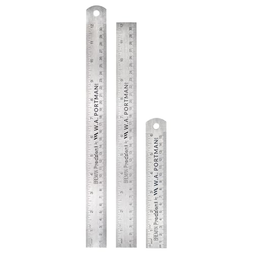 Breman Precision Metal Ruler Set – 3-Pack Stainless Steel Metric Ruler Set – 1pc 6 Inch & 2pc 12 Inch Metal Straight Edge for Measuring, Drawing, Engineering & DIY Projects