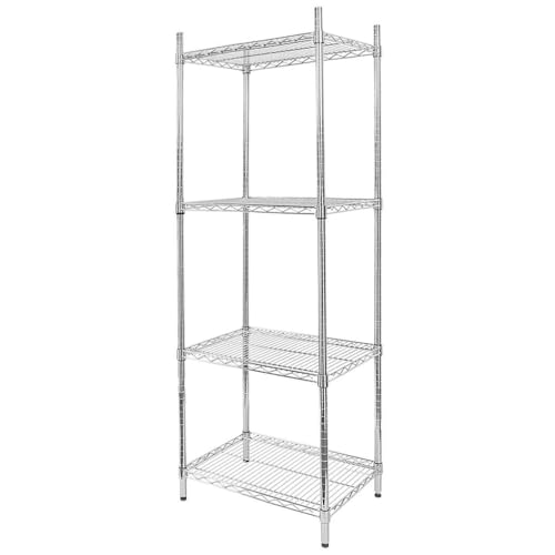 Mega M Estantería de alambre cromado de 4 estantes 60 × 45 × 180 cm de acero cromado estantes y pies ajustables fácil de instalar para cocina y almacenamiento