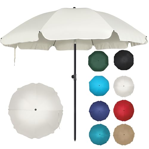 Blissun 6.5ft Patio Umbrella with Push Button Tilt & Height Adjustable, UV50+ Sun Protection with Sturdy Fiberglass Ribs & Iron Pole, Market Umbrella for Outdoor Table Garden Backyard Beach, Cream White