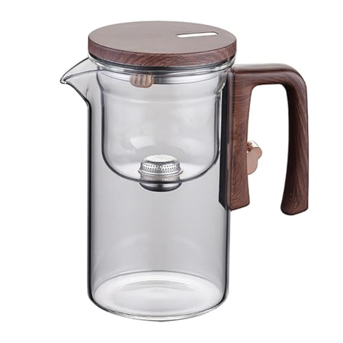 Rfeeuubft 720ML Glass Teapot with Water Separation Inner Container - One Click Magnetic Switch for Tea Filtration - Wood Handle Cup Set