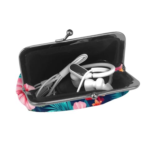 Coin Purse For Women Leather Coin Purses With Kiss Lock Change And Coin Wallet Double Clasp Closure Mini Purse For Cash, Key (Hawaiian Colorful Hibiscus Flowers Tropical Palm Tree Leaves (1))4