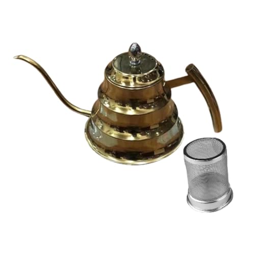 Pitycbo Cafetera de Goteo con Filtro Integrado Tetera de Acero Inoxidable de Largo Y Jarra para Verter Adecuada para Café Té Al Aire Libre Y, Oro, Individual