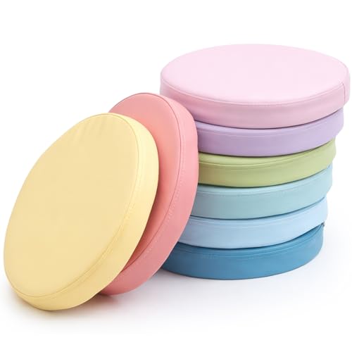 Juexica 8 Pcs Extra Thick Flexible Seating Floor Cushion Assorted Colored Floor Pillow Classroom Seat Cushion Soft Classroom Seating for Kid Learning(Macaron Color,13.8 x 13.8 x 2 Inch,Round)