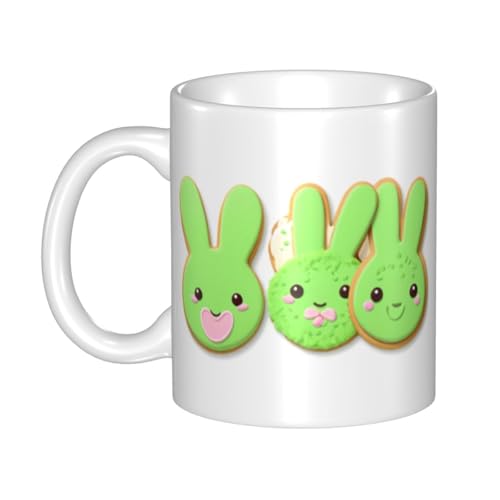 WHJDPP Green Bunny Cookies - Taza de cerámica para capuchino, latte, cereales, yogur, leche, bebidas calientes o frías, horno de microondas