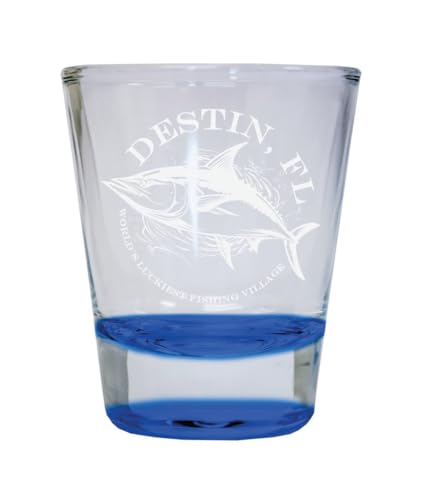 R and R Imports Destin Florida Engraved Design Souvenir 2 oz Engraved Shot Glass Round Blue Single