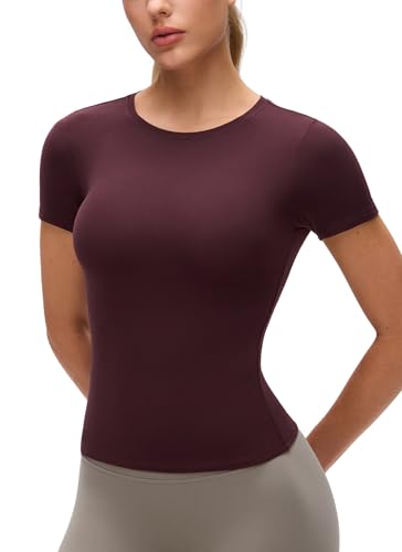 Image of CRZ YOGA Softembrace High Neck T-Shirt | Workout, Ultra Soft, Tight Fit, Waist Length, Short Sleeve Tops for Women