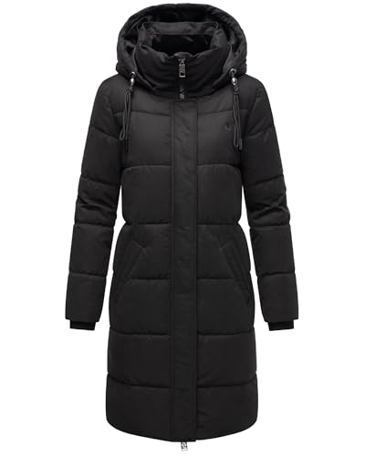 Navahoo Damen Steppmantel warm Wintermantel mit hohem Kragen und abnehmbarer Kapuze Wintertanz 14 Black Gr. L