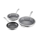 Comparison: Best Cuisinart Non Stick Stainless Steel Cookware 2 Cuisinart FusionPlus Nonstick Stainless Steel Cookware Set, 5-Piece Skillet Cooking Set with PFAS-Free PURELYSEAR Ceramic Non Stick Technology, Scratch Proof, Cool Grip Handles, Dishwasher Safe