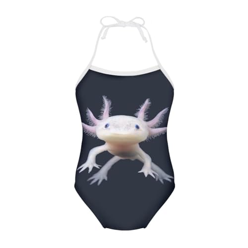 AmzPrint Axolotl Swim Suit Girls Salamander Print Blue Cute One-Piece Lace Up Swimwear 3t-10 Years