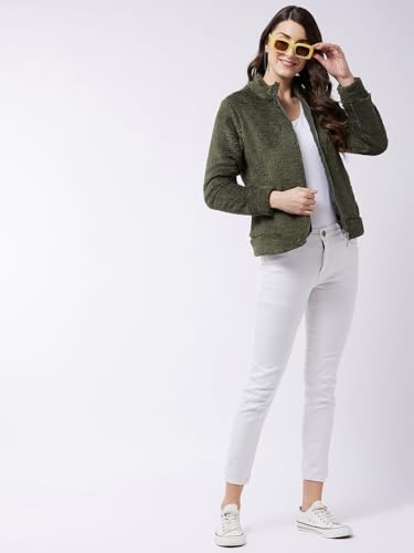 Image of Modeve Women Solid Full Sleeve Fur Standard Length Jacket For Winter