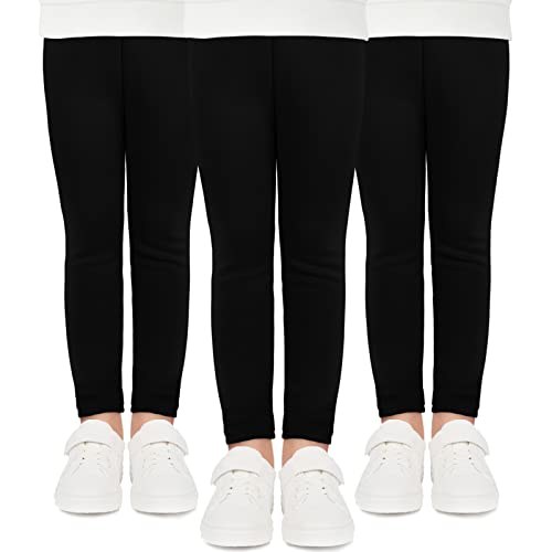 Witwot 3 Pack Girls Leggings Full Length Kids School Cotton Pant Trouser 5-6 Years Black