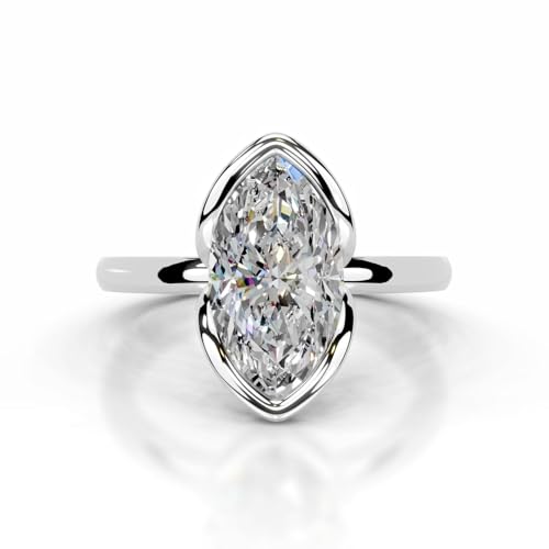2.2 Ct Marquise Cut Moissanite Engagement Ring for Women Bezel Solitaire Engagement Handmade Ring, Promise Gifts for Her, 10K/14K/18K Solid Gold Anniversary Propose Ring Gifts
