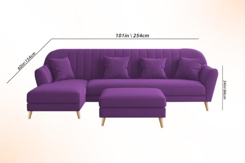 Image of Atticus LHS 6 Seater L Shape Sofa Set with Ottoman Living Room (Purple Colour Fabric) Premium Fabric Sofa Set for Living Room