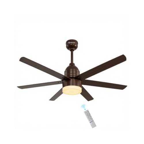 Image of NOVA BLDC Ceiling Fan with LED Light & Remote Control, 1200mm Sweep | 6 Blade Ultra Silent Designer Fan with 6-Speed Settings, 2H /4H /8H Sleep Timer Fan for Home & Living Room (Brown)